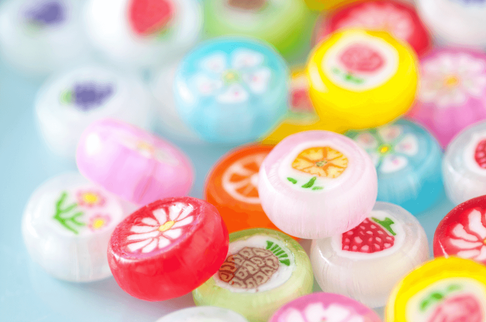 Japanese hard candy with flowers
