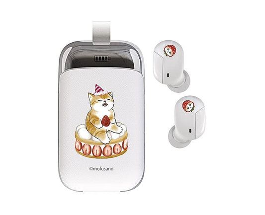 Mofusand Strawberry Cake Kitten Bluetooth Earbuds